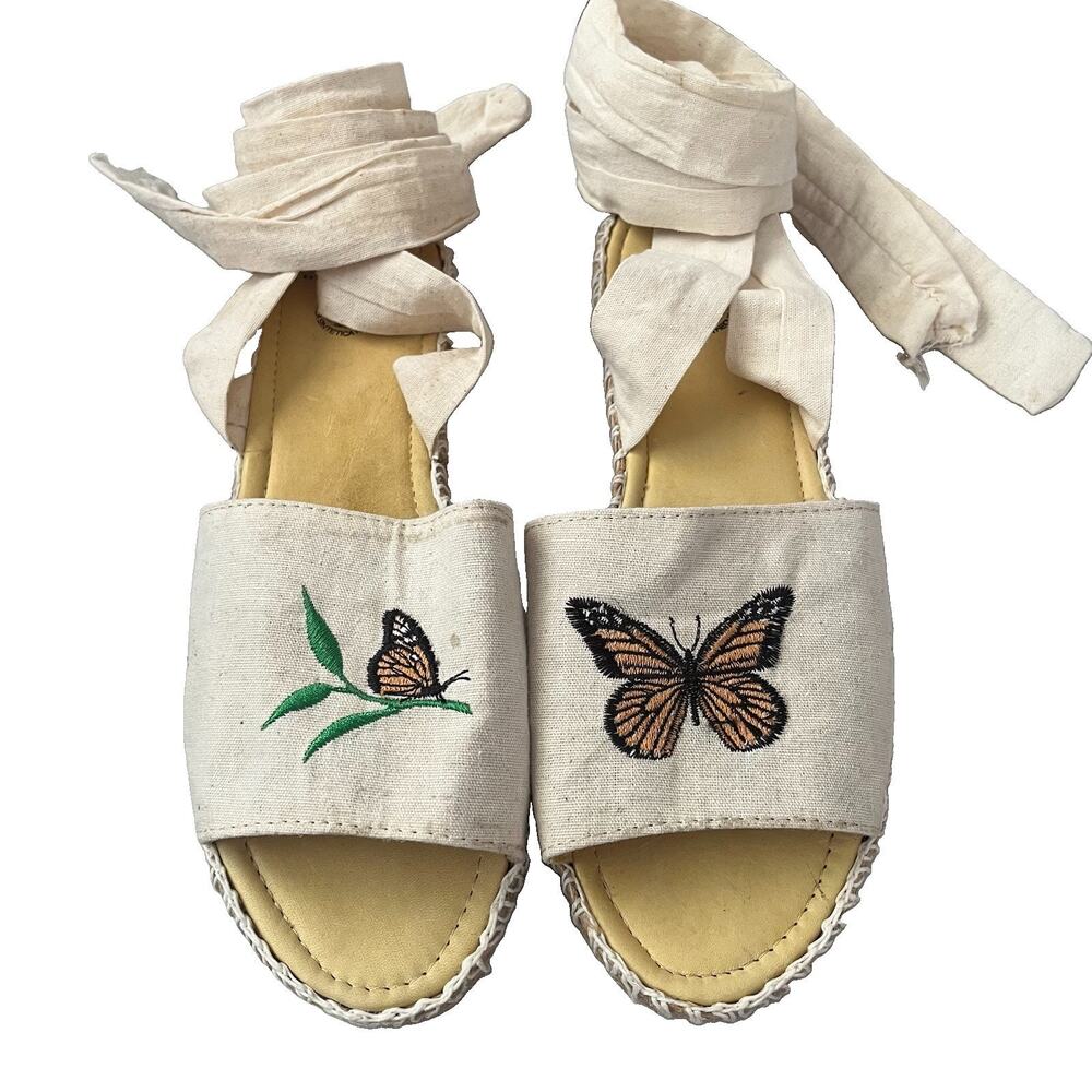 Mexican Huaraches Espadrilles Butterfly Embroidery MEX 5 US 8 Karla Cambustion - Picture 3 of 12